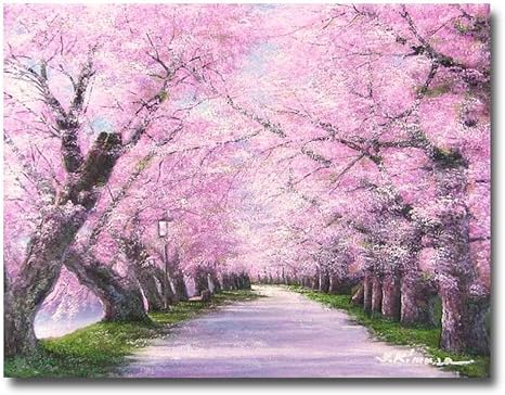 Amazon 木村由記夫 北上 F6号 受注制作 油彩画 新品 真筆 作者直筆サイン 油絵 風景画 展勝地 桜並木 桜満開 Bir Se02 F6c アートフレーム ポスター オンライン通販