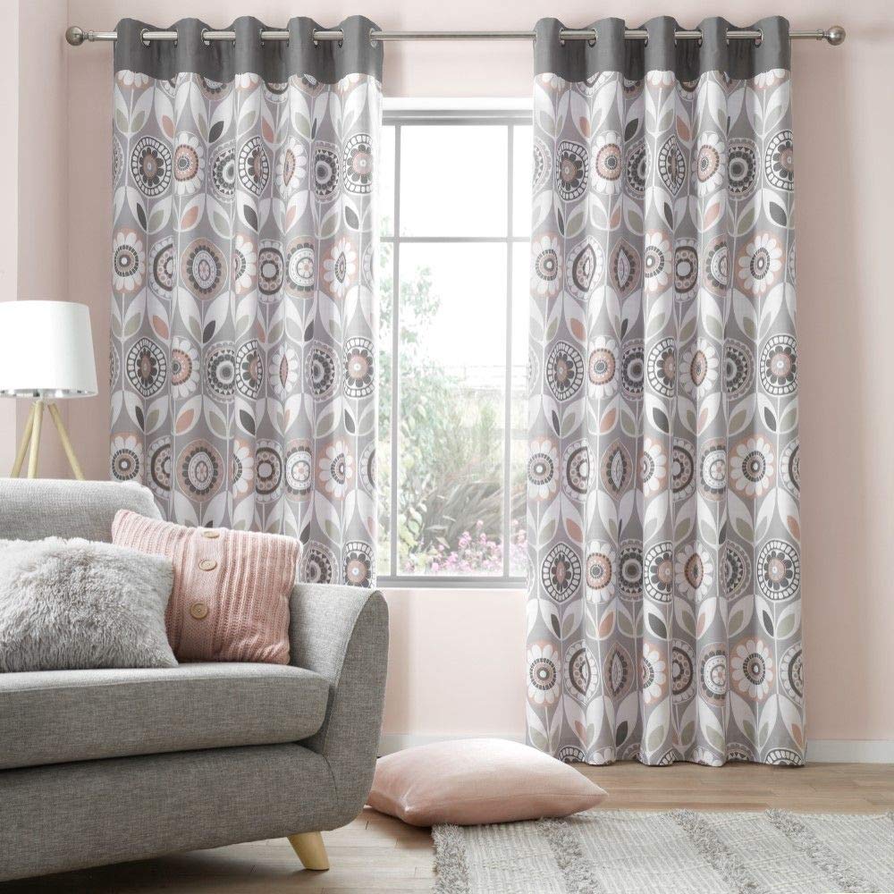 Catherine Lansfield Annika Eyelet Curtains 90x90 Inch Blush