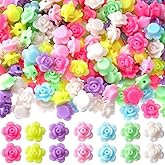 CTEAKOP 280 Pcs Colorful Flower Beads, Carved Rose Beads, Flat Back Acrylic Bead, Flower Bead for Jewelry Making, Bracelets, Necklaces, DIY Crafts (Multiple Colors)