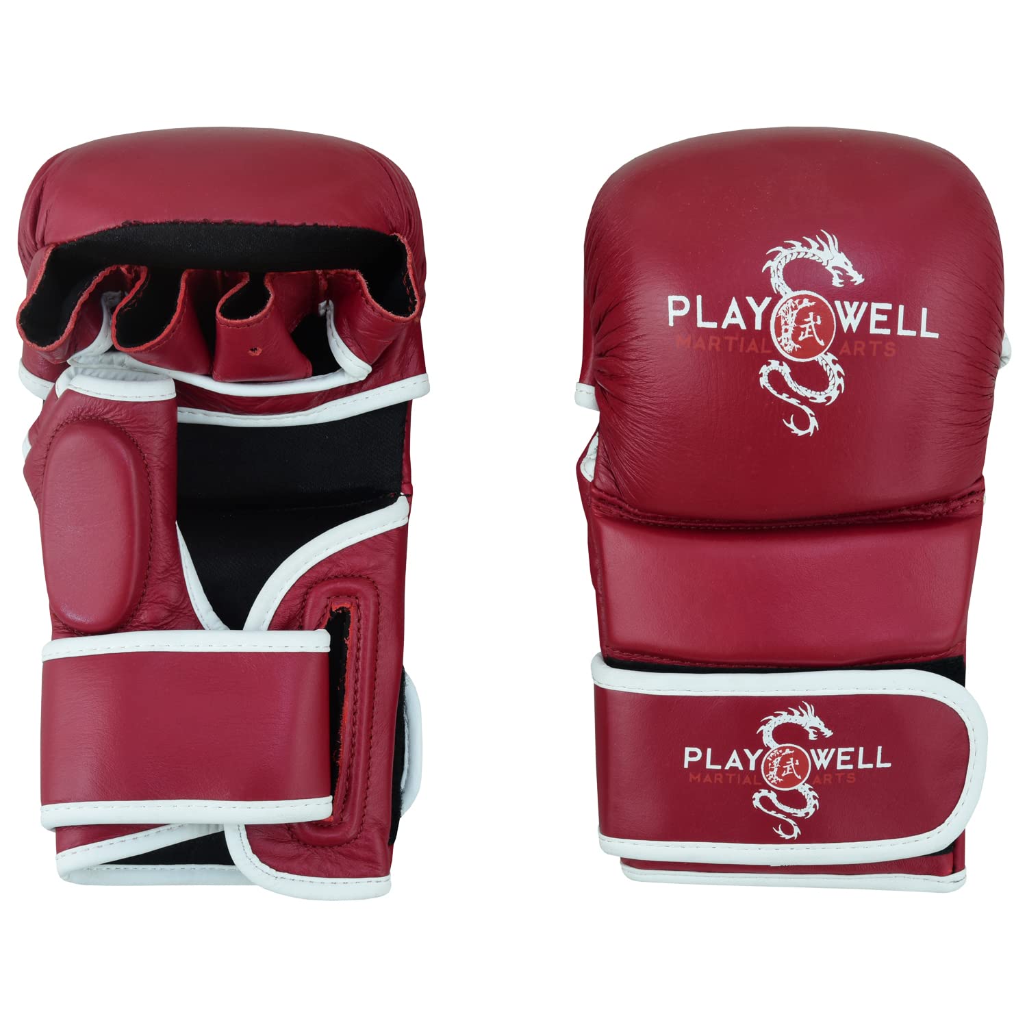 Playwell Premium Range: Maroon Series - Pro Series Leather MMA Sparring & Grappling Fight Gloves - 7oz - NEW (L/XL)