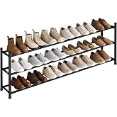 STORAGE MANIAC Long Expandable Shoe Rack, Holds Up 18 Pairs, Black 3 Tiers | Metal Wide Stackable Shoe Rack, Adjustable Shoes Shelf, Freestanding Shoes Organizer for Closet, Dorm, Hallway, Garage