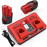 energup 2Pack 12V 3.5Ah Replacement Milwaukee M12 Battery and Charger Kit for 48-11-2420 48-11-2401 48-11-2411 M12 Battery for Milwaukee 12Volt Battery with 2-Port Dual Milwaukee 12V Battery Charger