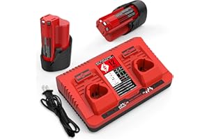 Energup 2Pack 12V 3.5Ah Replacement Milwaukee M12 Battery and Charger Kit for 48-11-2420 48-11-2401 M12 12Volt Battery with 2-Port Dual Milwaukee 12V Charger