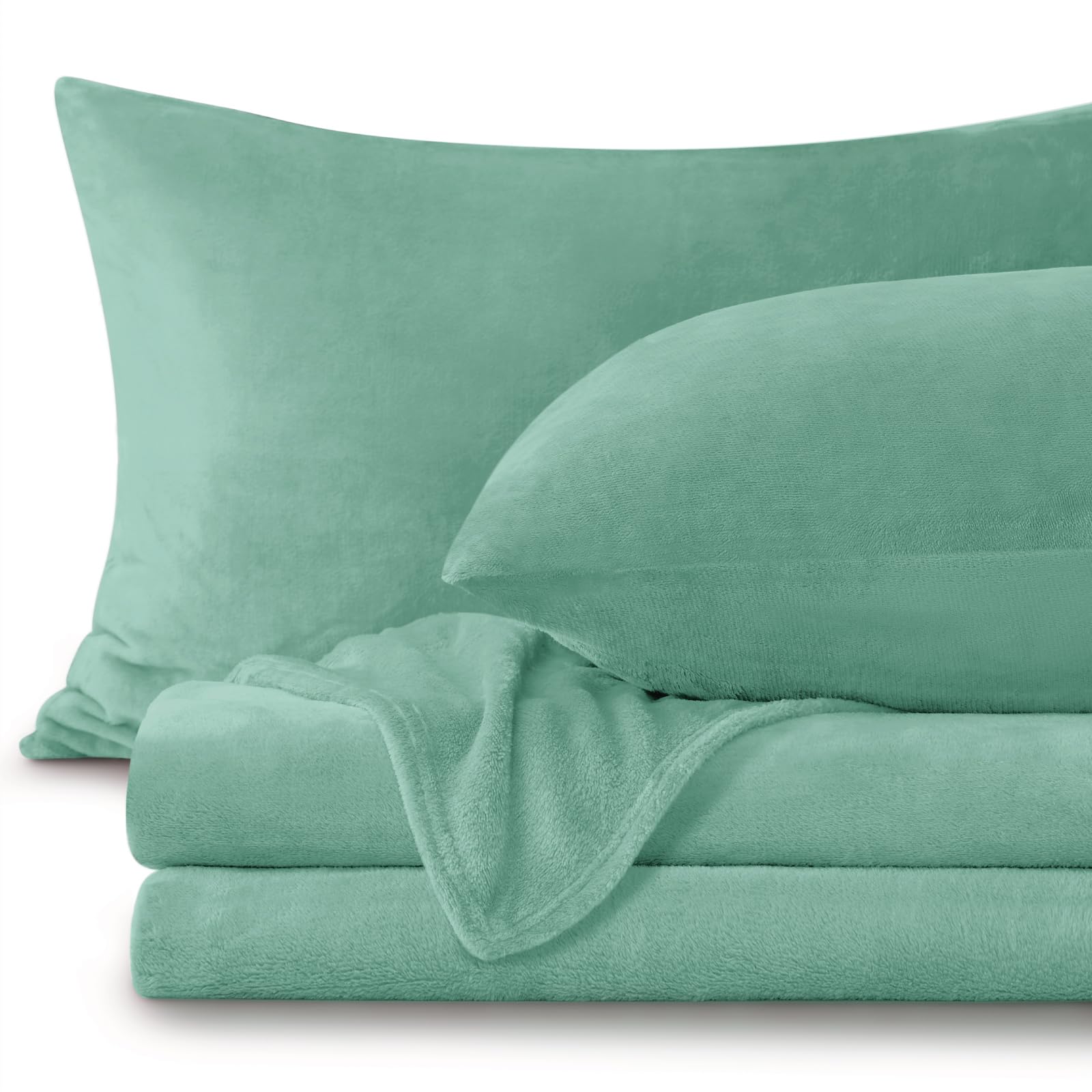 BEDELITE Flannel Sheets Full Size Haze Blue - Super Soft Fleece Sheets Set Fluffy Extra Plush, 4 Piece(Include Fitted Sheet, Flat Sheet, 2 Pillowcases)