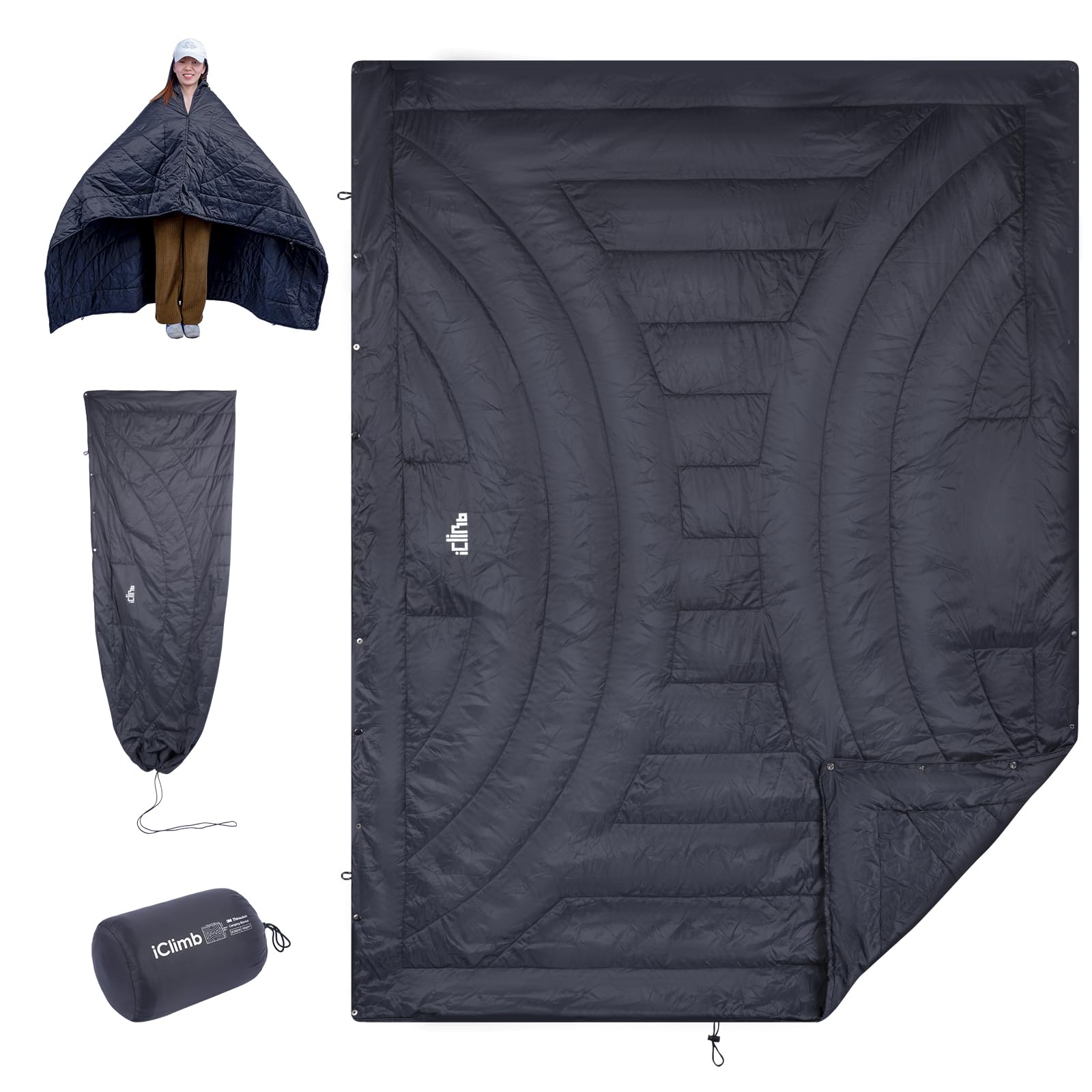 iClimb 3M Thinsulate Insulation Warm Camping Blanket Ultralight Compact (Dark Grey, 1.52 lb) Image