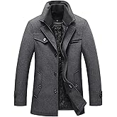 chouyatou Men's Gentle Layered Collar Single Breasted Quilted Lined Wool Blend Pea Coats