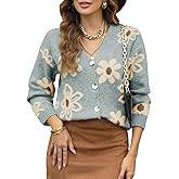 Dokotoo Cardigan Sweaters for Women Open Front Long Sleeve Button Down V-Neck Knit Floral Sweater