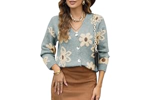 Dokotoo Cardigan Sweaters for Women Open Front Long Sleeve Button Down V-Neck Knit Floral Sweater