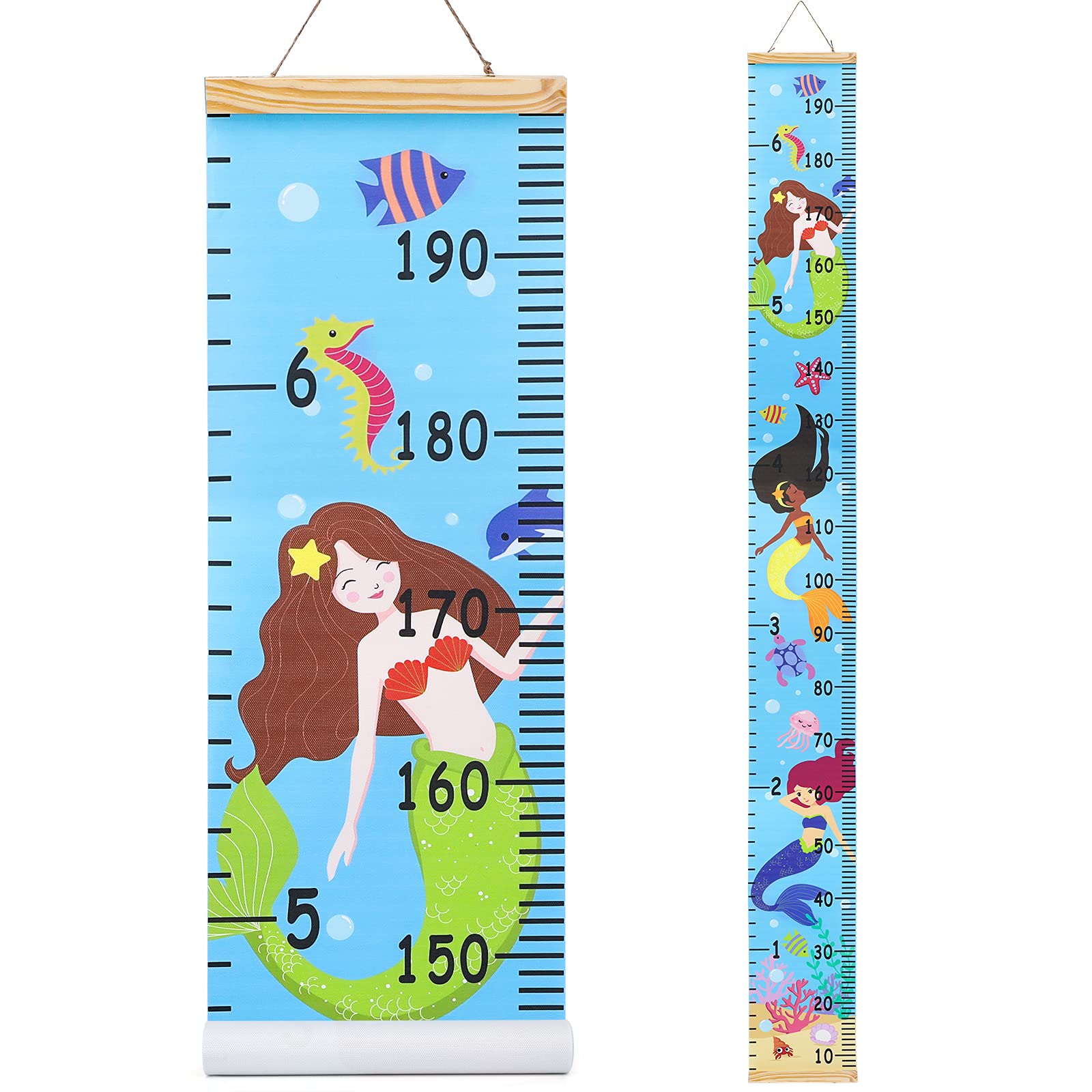 HIFOT Kids Growth Chart Height Measuring Chart,Mermaid Canvas Wall Hanging Rulers for Baby Children Girls Bedroom Decor 74.8''* 7.87''