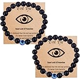 Tienyuu Blue Evil Eye Bracelet for Protection & Blessing, Adjustable Black Bead Lucky Bracelet for Men & Women, Handmade Gift Jewelry
