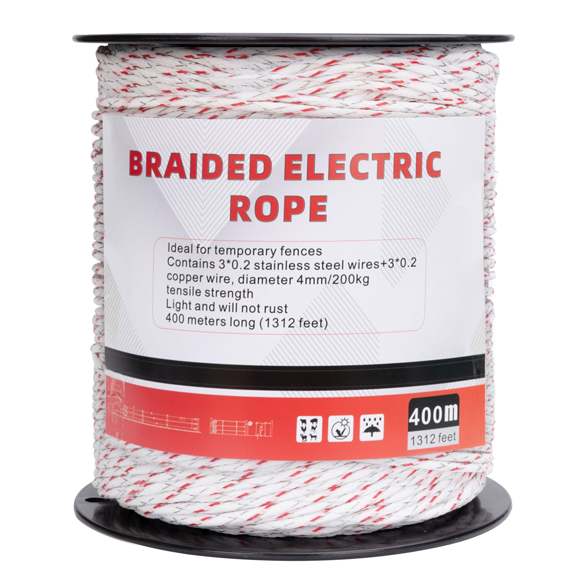 1PC 500m Filo per Recinto Elettrico, 6 Fili Rotolo di Acciaio Inossidabile Recinti Elettrici del Bestiame, Conduttività Affidabile Conduttore Rame, Elettrificati Recinzioni Polywire per Animali