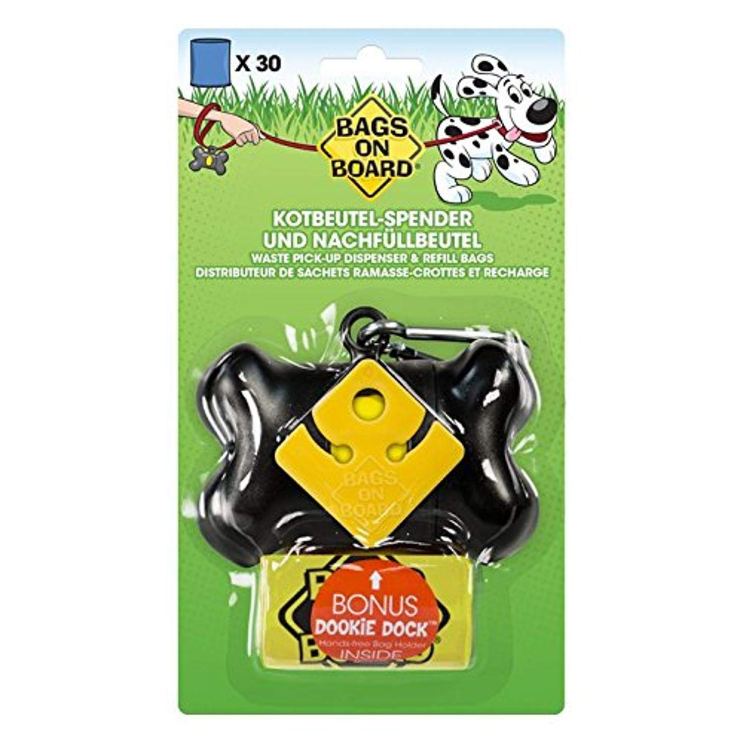 Bags on Board Dog Poo Pick-Up Bone Dispenser and Refill Bags, Black