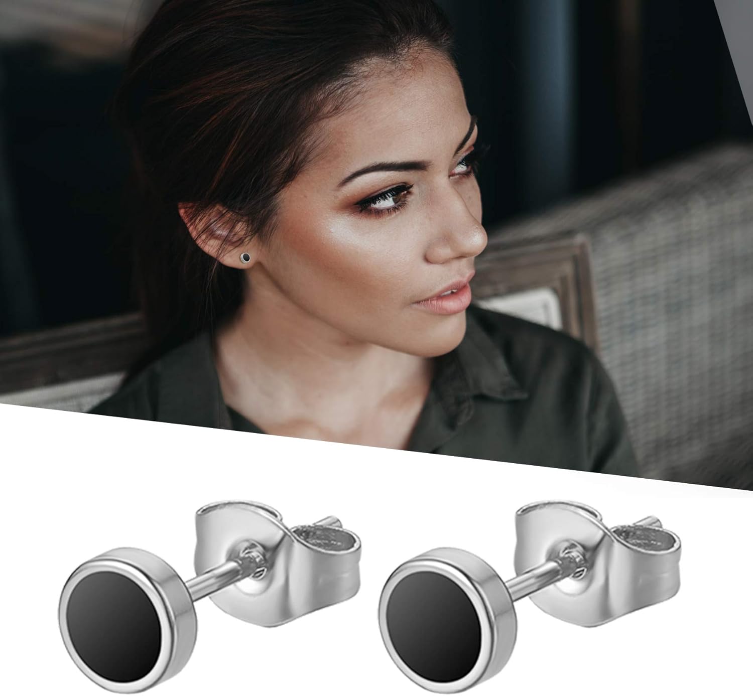 Flongo Women's Men's 8mm Stainless Steel Studs Earrings, Fake Plugs Cheater Tunnels Earrings for Christmas Valentine's … - Image 5