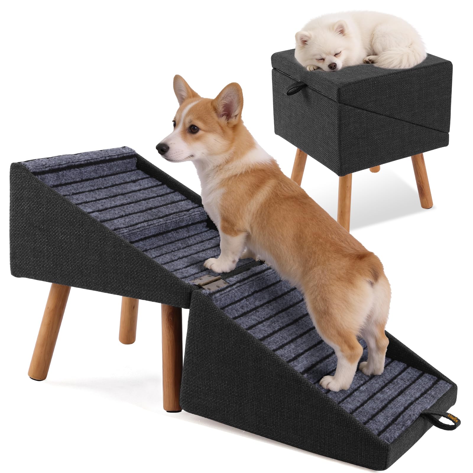 Photo 1 of 17.13" H Dog Stairs for Small Dogs, 2-in-1 Pet Steps & Ottoman - Foldable Dog Stairs for Couch, Non-Slip Wooden Pet Stairs for Puppy Senior Injured Dogs