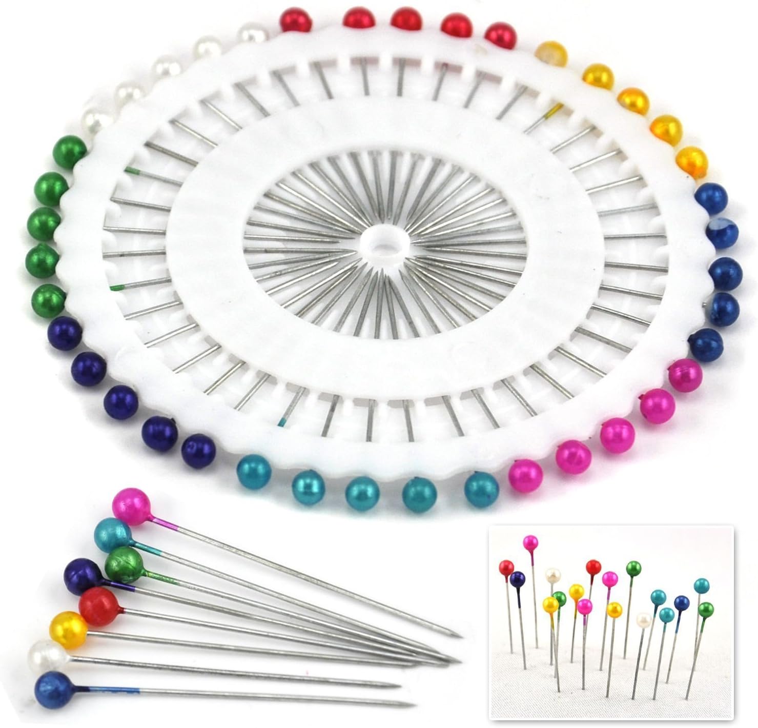 JJOnlineStore - 480Pcs Muliticolour Dressmaking Straight Pins Faux Pearl Round Head Hemming Craft Sewing Tailors Fashion