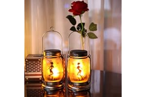 ANGMLN Solar Flame Lanterns Outdoor Waterproof, 2 Pack Garden Hanging Fairy Lantern Solar Lights Decor with Flickering Flames for Patio Yard Garden Outdoor Decorations