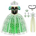URAQT Girls Princess Dress Snow Party Cosplay Fancy Dress Princess Costume Dress for Little Girls with Wand Crown Tiara