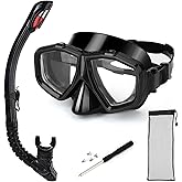 Replaceable Nearsighted Snorkeling Gear for Adults Youth, Short-sighted Anti-Fog Diving Mask & Full Dry Top Silicone Snorkel for Scuba Diving, Snorkeling, Freediving