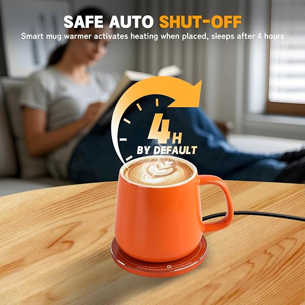 USBERG SMART-WARMING CERAMIC COFFEE CUP, 4H TEMPERATURE CONTROL WITH AUTO SHUT OFF, 15W WIRELESS CHARGER COASTER, HOT BEVERAGE WARMER WITH SPLASH-PROOF LID, 380ML/12.8 FL OZ (ORANGE)