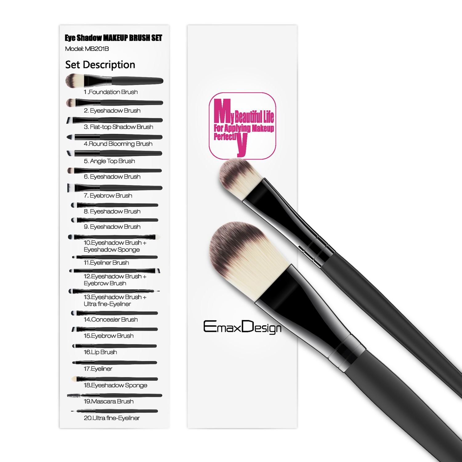 EmaxDesign 20 Pieces Makeup Brush Set Professional Face Eye Shadow Eyeliner Foundation Blush Lip Makeup Brushes Powder Liquid Cream Cosmetics Blending Brush Tool: Beauty