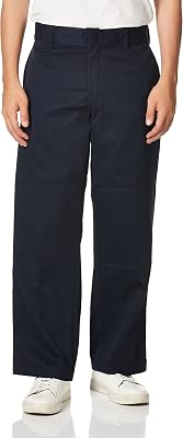 Mens Flex Double Knee Work Loose Straight Fit Pants, Dark Navy, 32W x 30L US