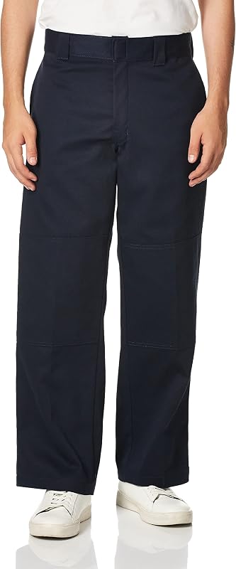 Mens Flex Double Knee Work Loose Straight Fit Pants, Dark Navy, 32W x 30L US