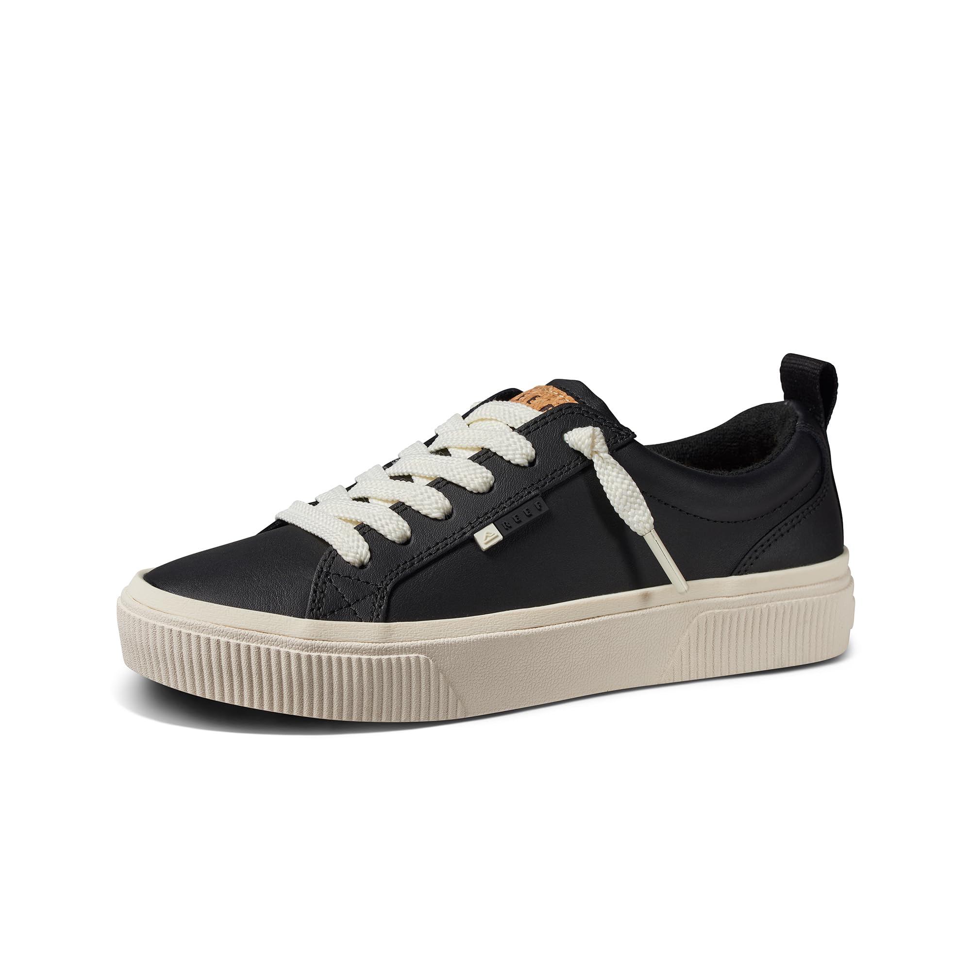 REEF Womens Shoes, Lay Day Dawn, Black Leather, 6