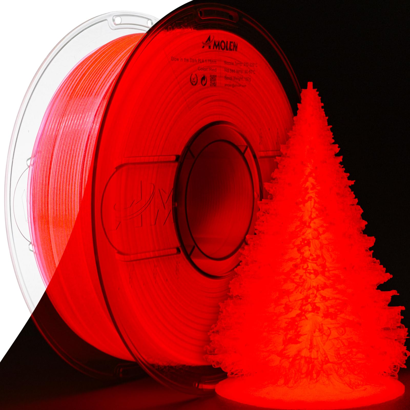 Photo 1 of AMOLEN 3D PLA Printer Filament, 1.75mm Glow in The Dark Red PLA Filament for 3D Printing, Best with UV Lamps, 1kg Spool (2.2lbs), Dimensional Accuracy +/- 0.02 mm, Fit Most FDM 3D Printers