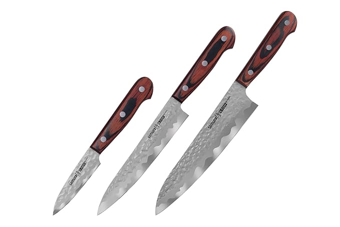 Samura KAIJU Profi Messer Geschenk-Set, Allzweckmesser, Kochmesser, Gemüsemesser ultra-scharf, groß, aus japanisch AUS 8 Stah