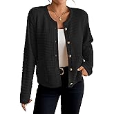 Bsubseach Cardigan Sweaters for Womens Long Sleeve Open Front Button Down Knit Jackets Fall Cardigans with Pockets Black L