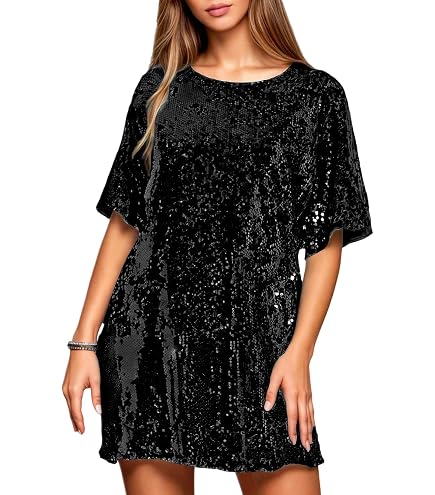 plus size glitter shirt dress KUFV Women Sparkly Lapel Button Down Sequin Long Sleeve Mini Dresses Apricot : Clothing, Shoes & Jewelry Black sequin