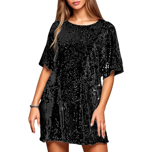 Amazon.com: owsber Women's Sequins Tshirt Dress Short Party Loose Sparkly T  Shirt Dresses Bling Wear Gown (argent, s) : Clothing, Shoes & Jewelry