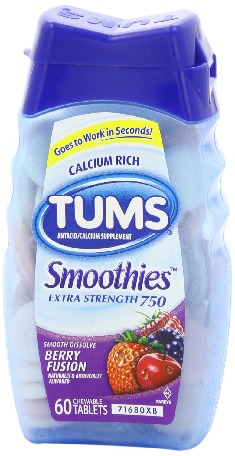 TUMS Smoothies Berry Fusion Extra Strength Antacid Chewable Tablets for