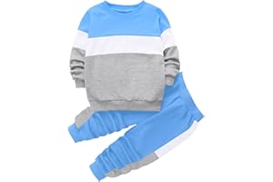 Babioboa Boy's 2 Piece Active Tracksuit Sets Casual Pullover Sweatsuit Color Block Long Sleeve Sweatshirts & Jogger Pants