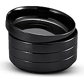 KooK Pasta Bowl, Bowl Plate, Low Bowl, Plate Bowls, Ceramic Large Shallow Bowls, Microwave and Dishwasher Safe, Great for Soups and Salads, Glossy Porcelain, 47 oz, Set of 4, Black
