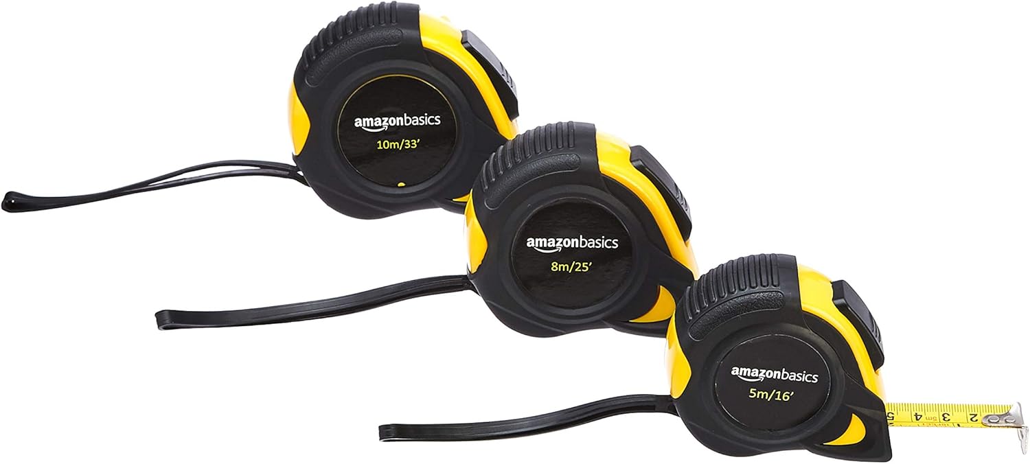 AmazonBasics SelfLocking Tape Measure Set 25Feet (8Meters), 16