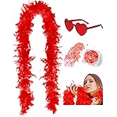 SHENYI 45g 2Yard Feather Boa with Body Glitter and Heart Sunglasses for Women and Teen Girls Bachelorette Party Halloween