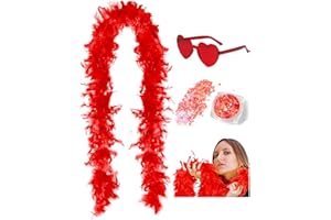 SHENYI 45g 2Yard Feather Boa with Body Glitter and Heart Sunglasses for Women and Teen Girls Bachelorette Party Halloween
