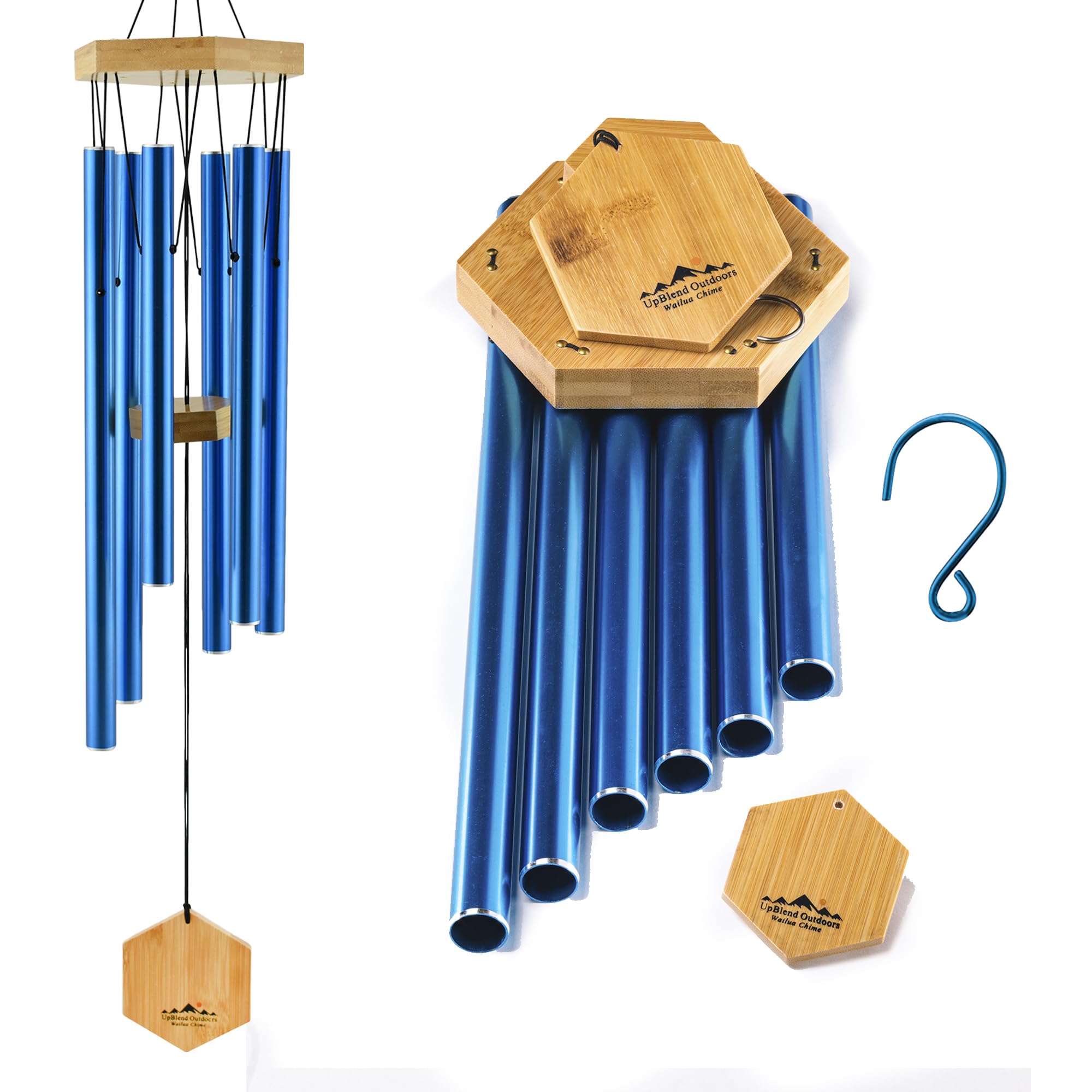 UpBlend Outdoors Wind Chimes for Outside - 29" Blue Wind Chime Outdoor, Zen Garden Chimes for Outdoors, Tin Windchime, Decor Windchimes for Mom, Grandma, Gifts for Her