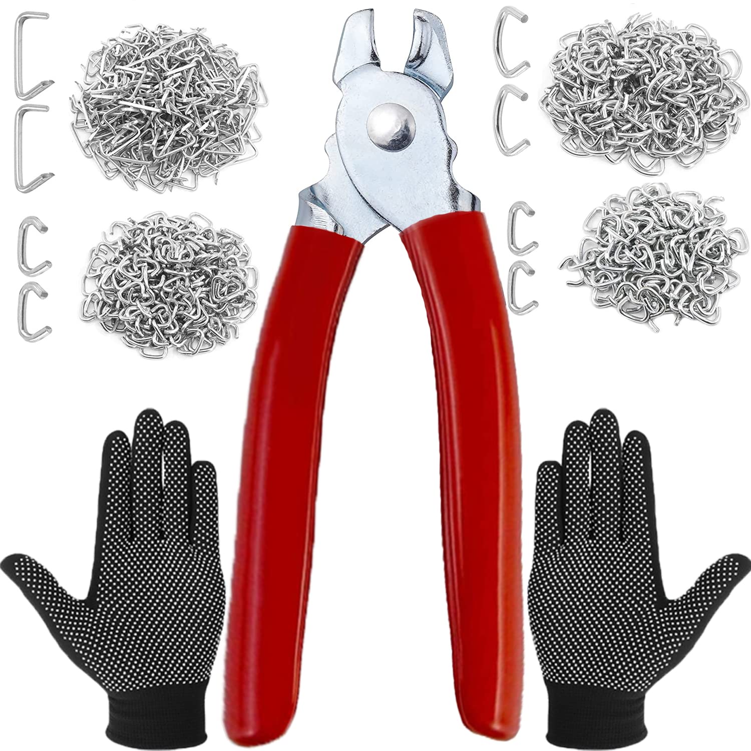 Photo 1 of 480Pcs 3/4" 1/2" 3/8" 1" Galvanized Hog Rings with Straight Hog Ring Pliers Assortment, Professional Upholstery Hog Rings Installation Kit for Bungee Shock, Cords, Animal Pet Cages, Bagging