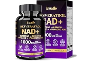 BUALLE NAD Supplement, Liposomal NAD Resveratrol Supplement Contains Berberine , Alpha Lipoic Acid ,Hyaluronic Acid & Quercetin - Support Anti-Aging, Longevity, Cellular Energy, NMN Alternative -120 Capsules