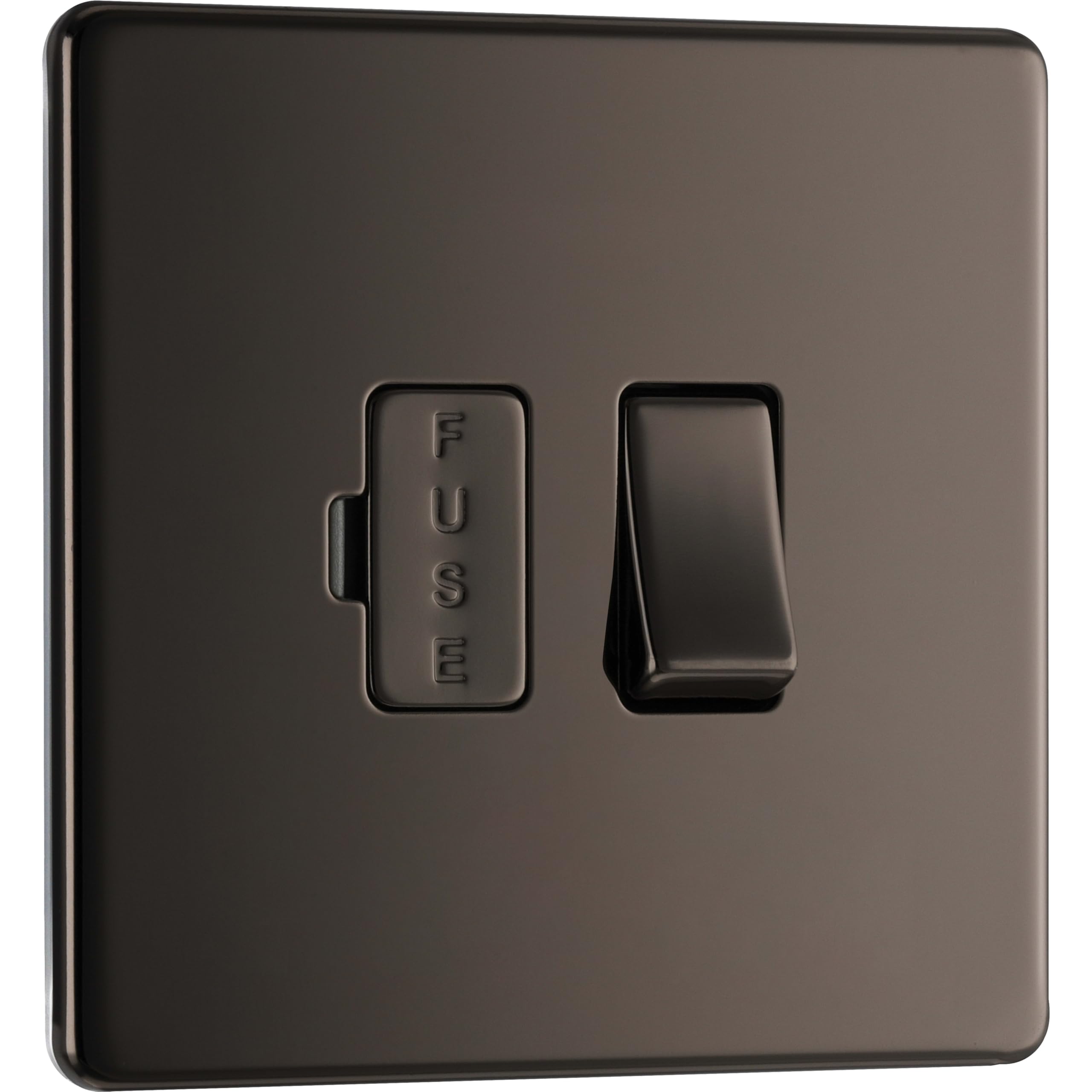 BG Electrical Switched Fused Connection Unit, Fused Spur Switch, Double Pole, Screwless Front Plate, Slim Profile, Premium Flatplate, Black Nickel, 13A, FBN50