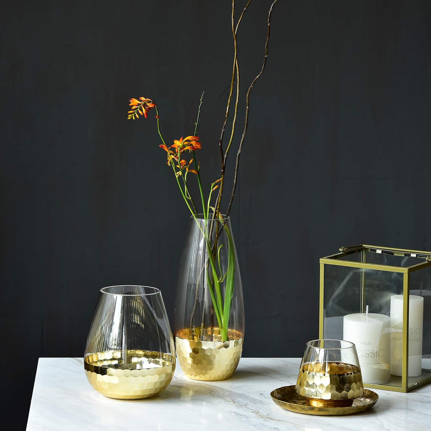 cyl home Hurricane Candleholders Clear Glass with Golden Honeycomb Decor Dining Table Centerpieces Bowl Tea Light Holders Gifts for Wedding Housewarming Christmas Party，6.7'' H x 3.9'' D: Home & Kitchen