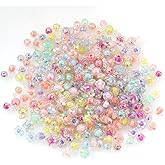 250pcs Acrylic Assorted Beads, BetterJonny AB Color Beads Pastel Beads Flower Round Star Candy Beads Plastic Loose Beads for Jewelry Making