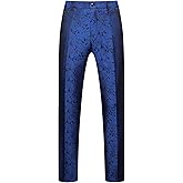 MOGU Mens Tuxedo Suit Pants for Wedding Party Jacquard Floral Design