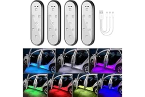 CARFIB Car Door Lights LED 7 Color Projector Lights Magnetic Sensing Welcome Door Sill Courtesy Projection Rechargeable USB Wireless Car Interior Atmosphere Warning Lamps 4Pcs