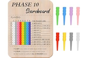Bnesi Wooden Phase 10 Card Game Score Board Funny Score Board 2025 New Wooden Phase 10 Scoreboard with 8 Colored Pegs Classic Wood Score Board Fun Scoreboard for Family Party (Creative)