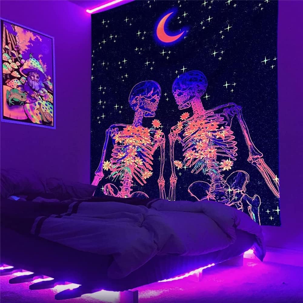 Tapestries - Moon Wall Hanging Art Trippy Tapestry Skull Lover Purple UV Reactive Space Tapestry Wall Hanging for Bedroom Living Room Aesthetic(51