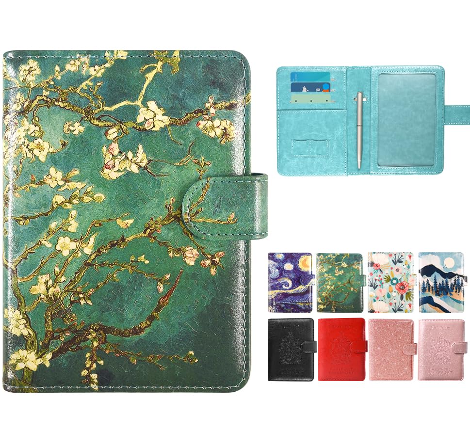 DMLuna Passport Holder Premium PU Leather Travel Passport Wallet RFID Blocking Passport Cover Case Travel Documents Organizer with Pen Holder, for Women and Men - Almond Blossom