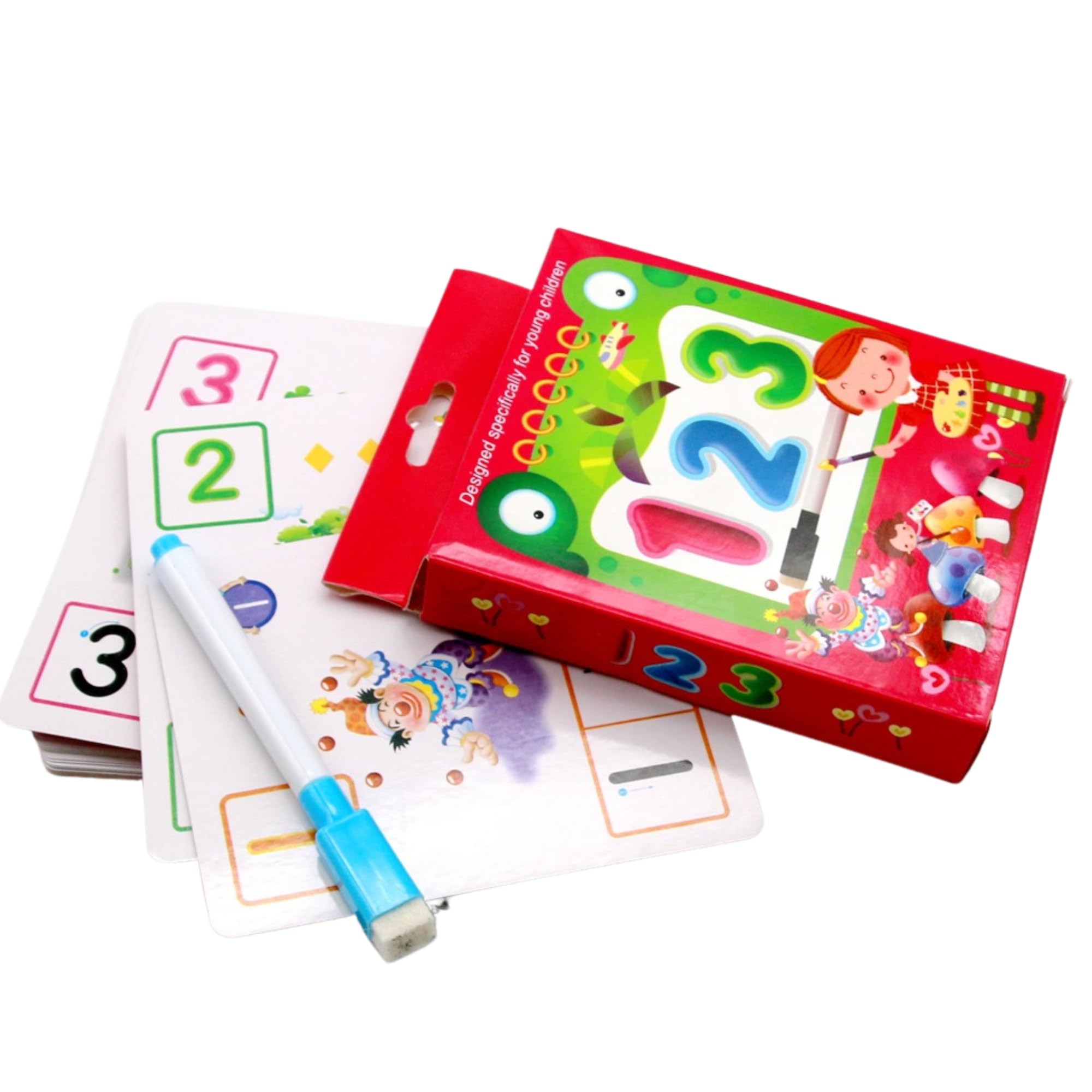 Montessori Educational Cards for Reading, Writing, Numbers and Operations Educational Games Included Marker Pen with Eraser